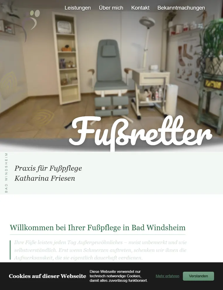 Startseite der Fußpflege-Website
